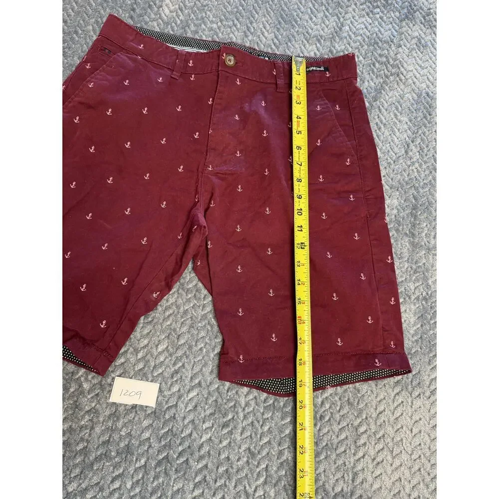 Denim & Flower Ricky Singh Men's Shorts Cranberry Burgandy Gold Anchor Size 32